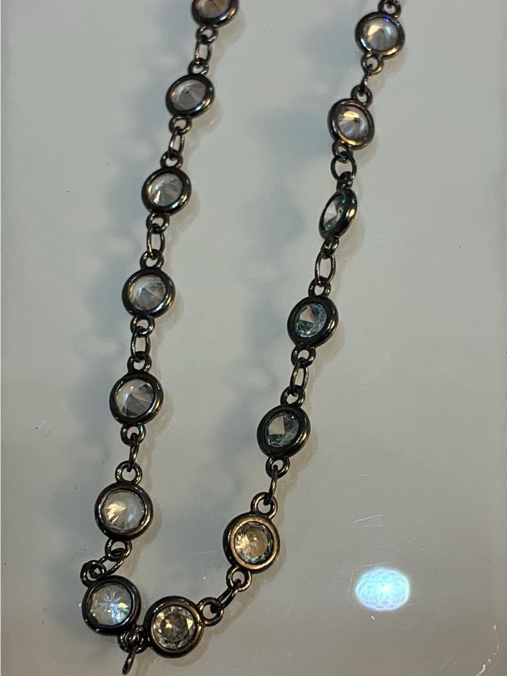 Pave Bead & Crystal Station Long Necklace - Silver - Picture 4 of 6